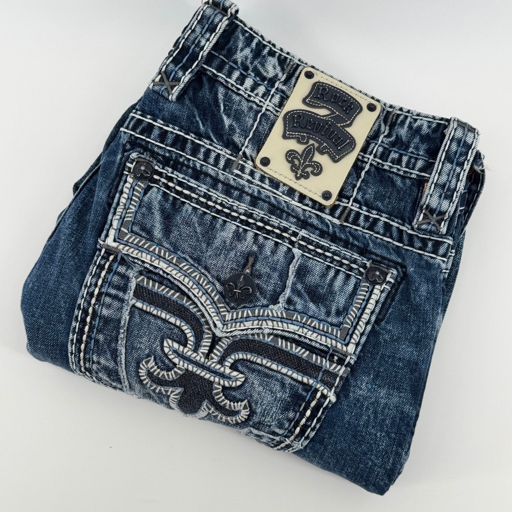 Rock Revival Novert Slim Straight Jeans Mens 36 Distressed Blue EP9887SJ203R